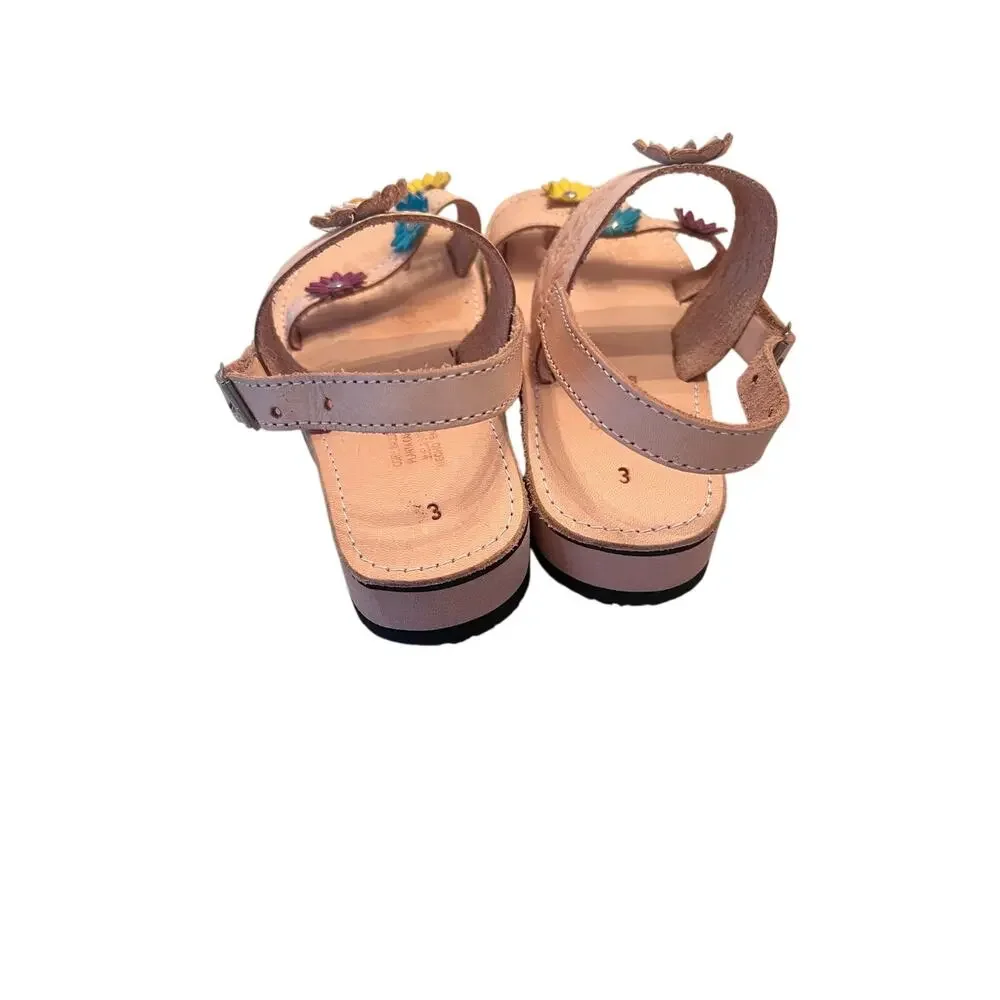 Girl's 3 Authentic Mexican Floral Tooled Sandals Handmade Huaraches Sandalias